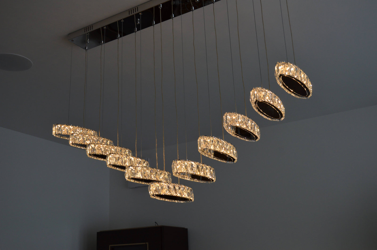 Rectangle 11 Crystal Pendant Ceiling Light-Colour Changing Dimmable with Remote Control-9046-11-Chrome