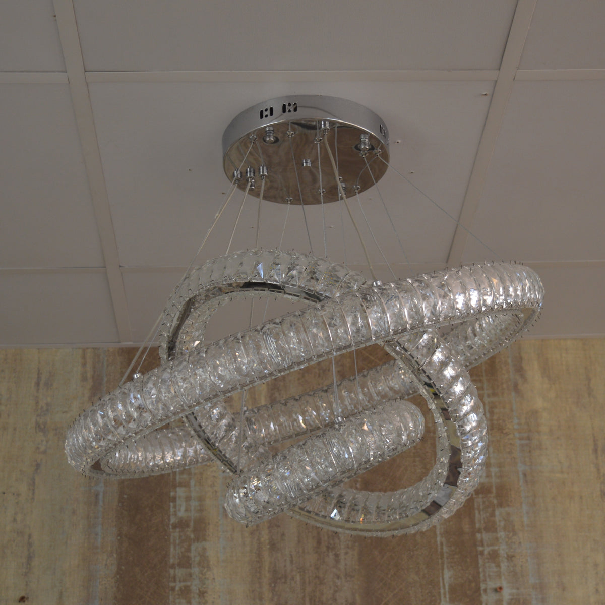 Luxury Modern LED Crystal Ring Chandelier Ceiling Light – Adjustable Pendant