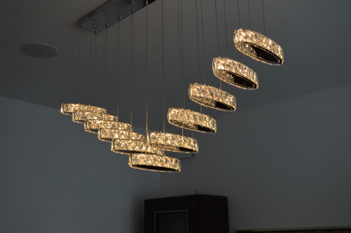 Rectangle 11 Crystal Pendant Ceiling Light-Colour Changing Dimmable with Remote Control-9046-11-Chrome