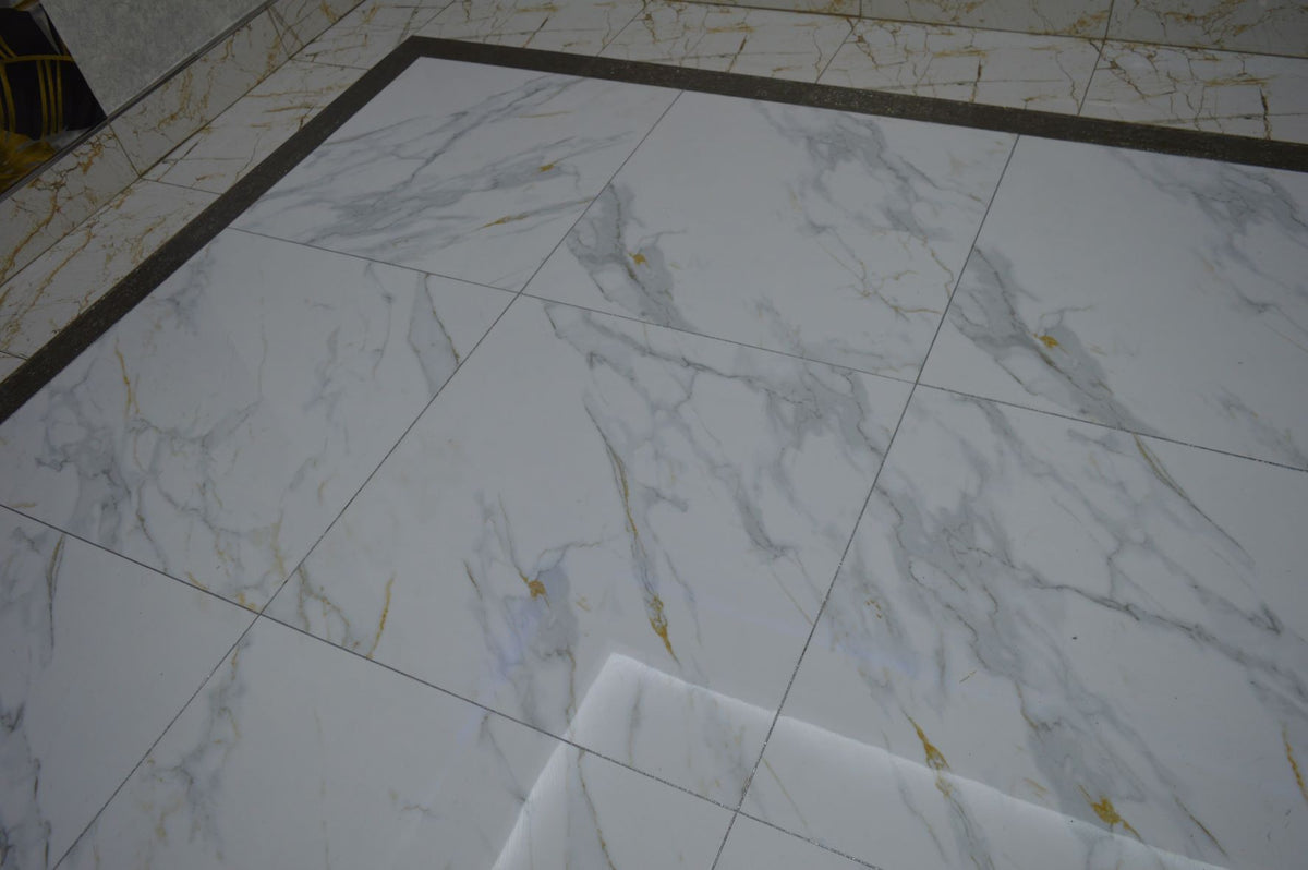 White Marble Effect with Grey and Cream Color Texture Polished Porcelain Tiles Wall & Floor Tiles-800*800*10.5mm-CTB842003F