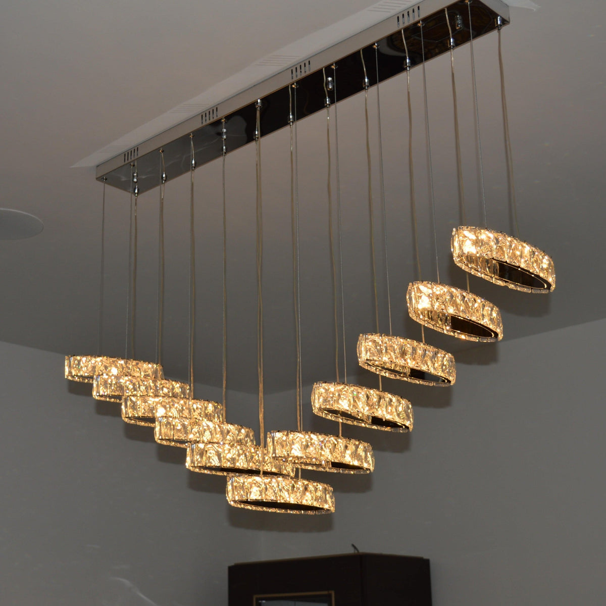 Rectangle 11 Crystal Pendant Ceiling Light-Colour Changing Dimmable with Remote Control-9046-11-Chrome