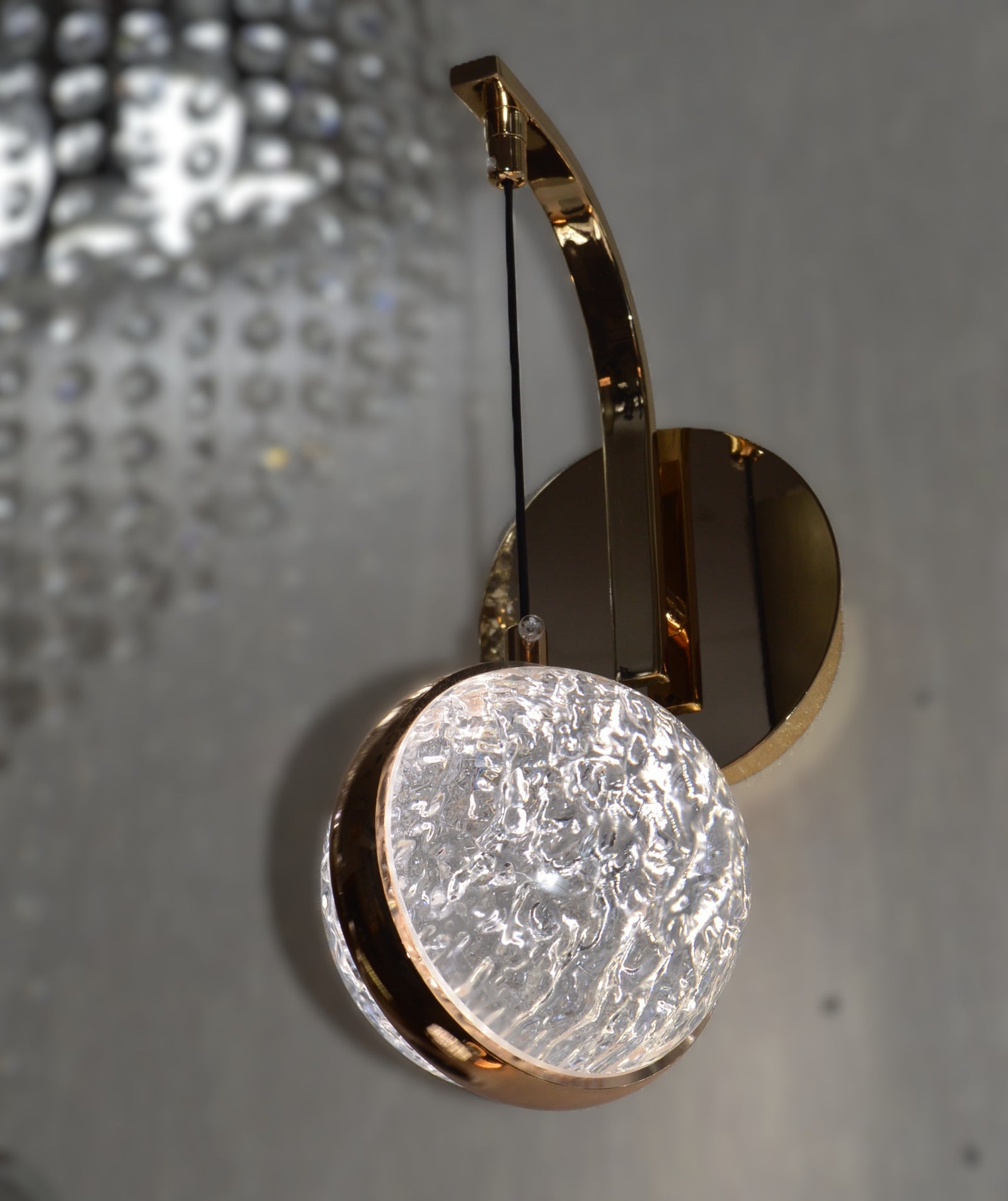 Wall Lights with Hanging Glass LED Shade – available in Gold & Chrome-2317