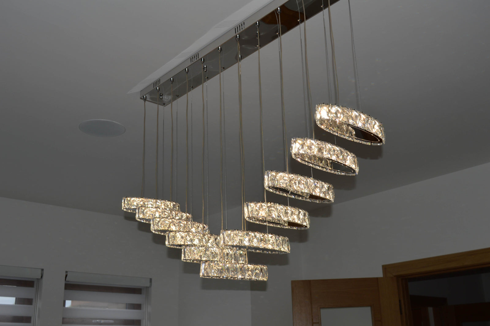 Rectangle 11 Crystal Pendant Ceiling Light-Colour Changing Dimmable with Remote Control-9046-11-Chrome