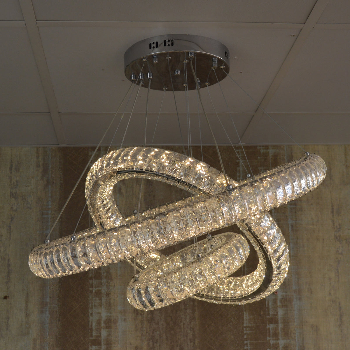 Luxury Modern LED Crystal Ring Chandelier Ceiling Light – Adjustable Pendant