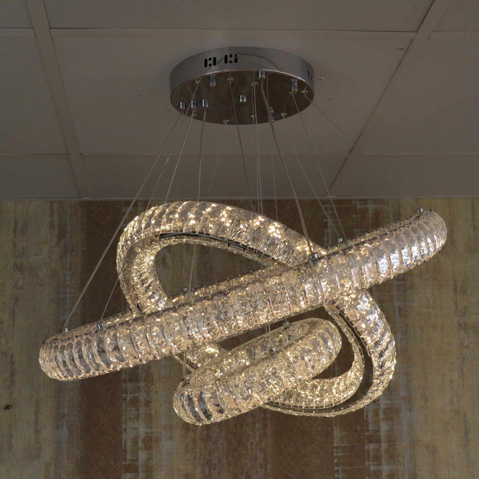 Luxury Modern LED Crystal Ring Chandelier Ceiling Light – Adjustable Pendant