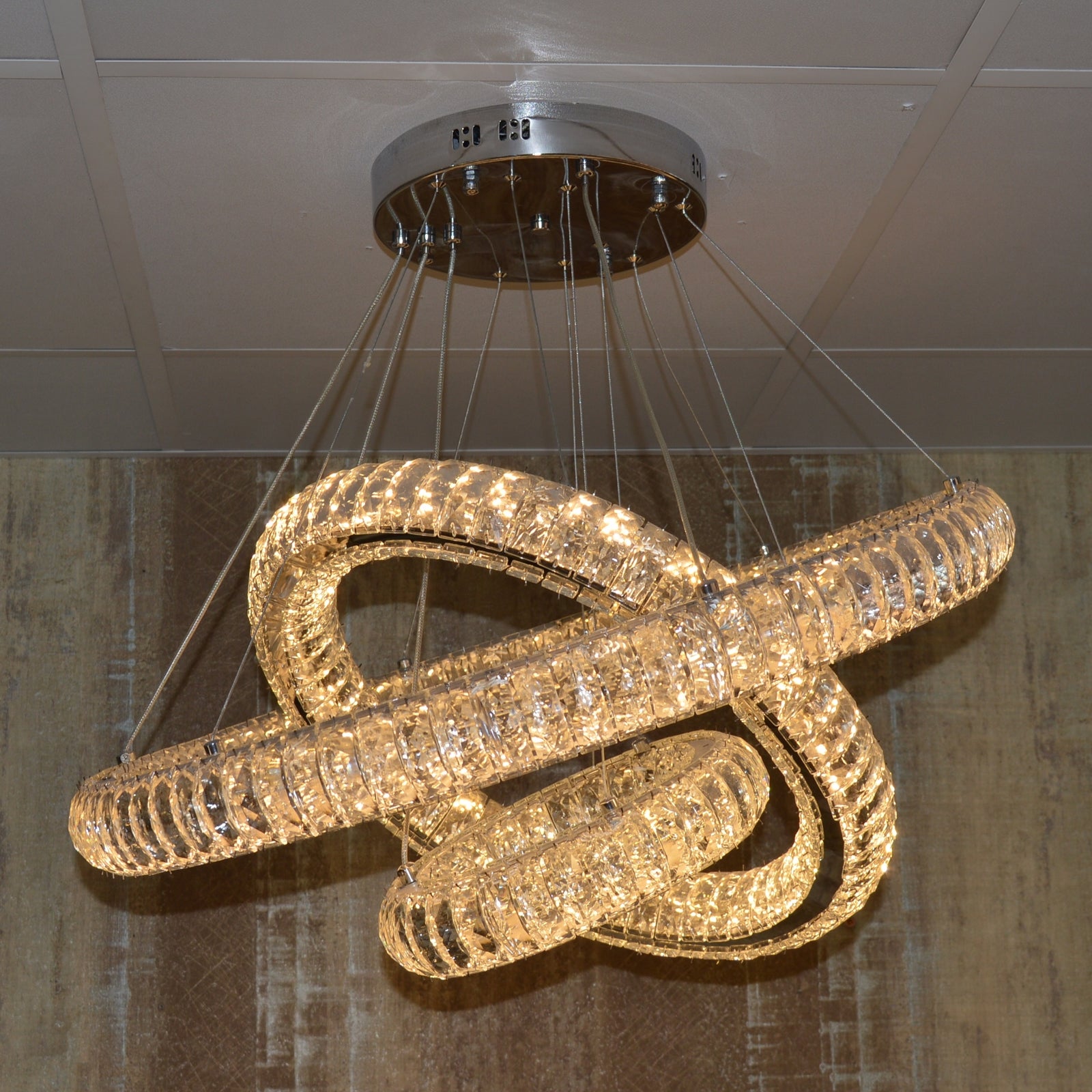 Luxury Modern LED Crystal Ring Chandelier Ceiling Light – Adjustable Pendant