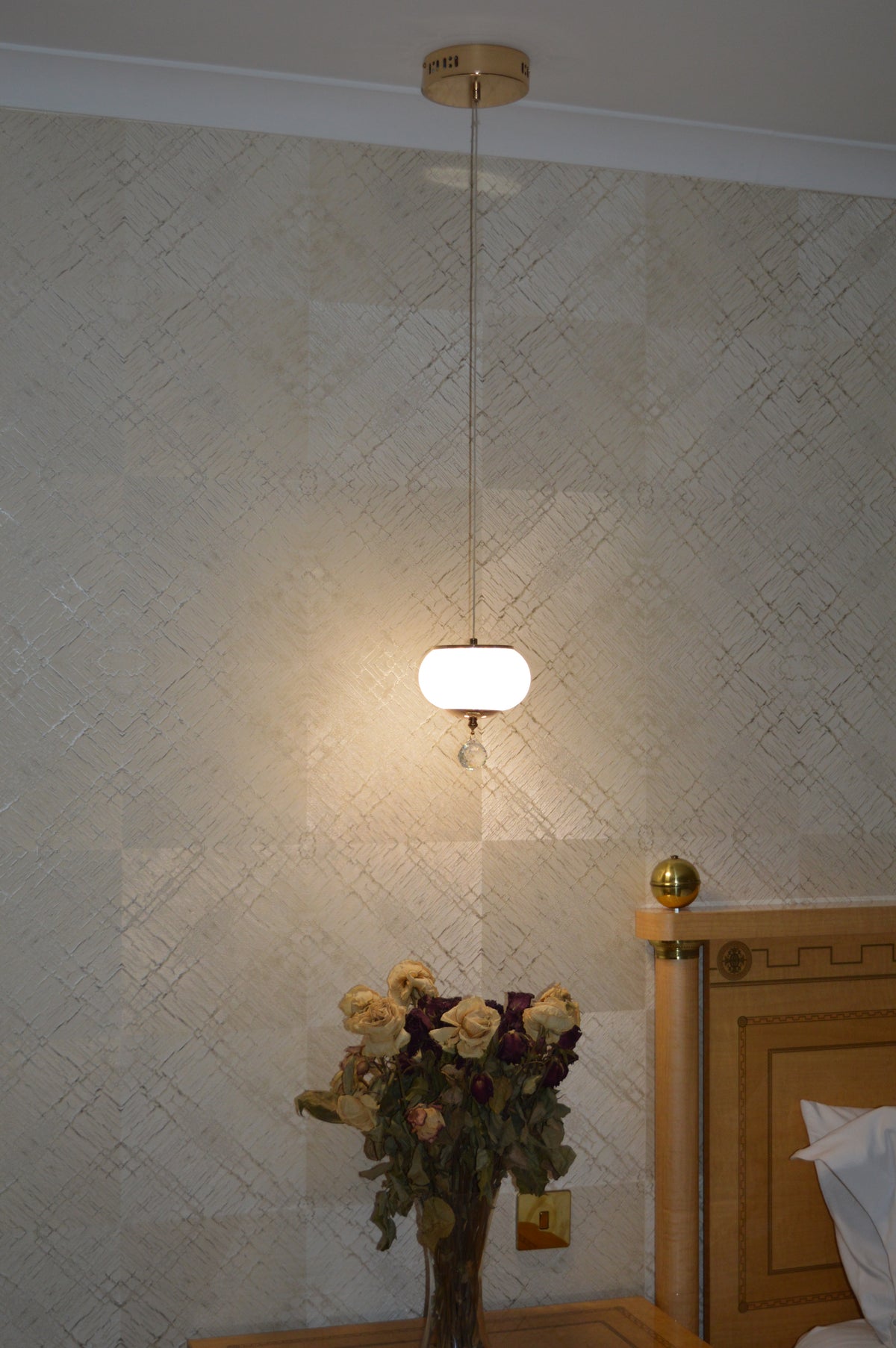 Crystal Glob single Pendant Light with Colour Changing feature-2113-1P-chrome & gold