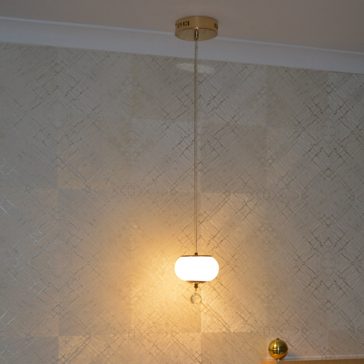 Crystal Glob single Pendant Light with Colour Changing feature-2113-1P-chrome &amp; gold