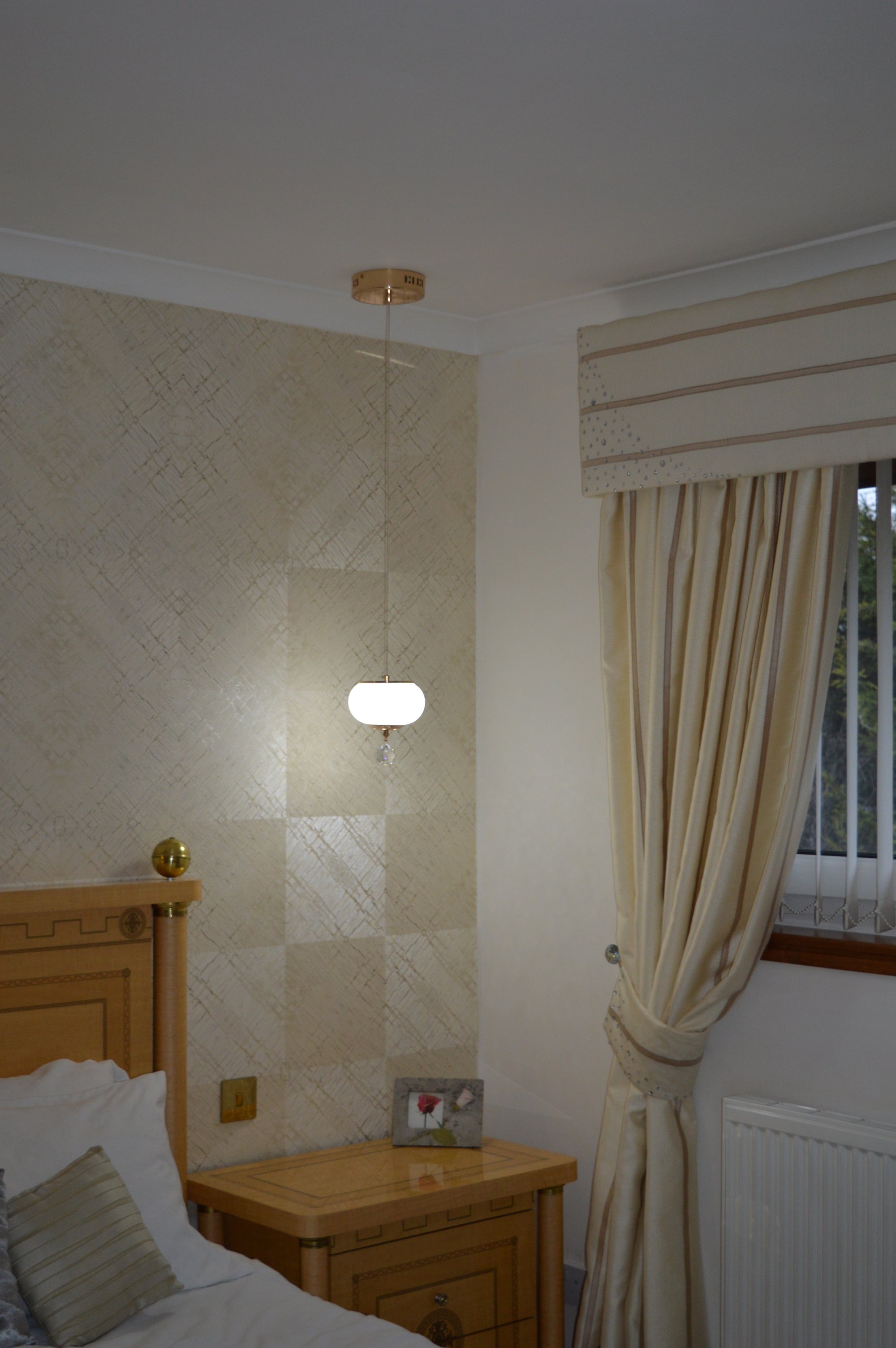 Crystal Glob single Pendant Light with Colour Changing feature-2113-1P-chrome & gold