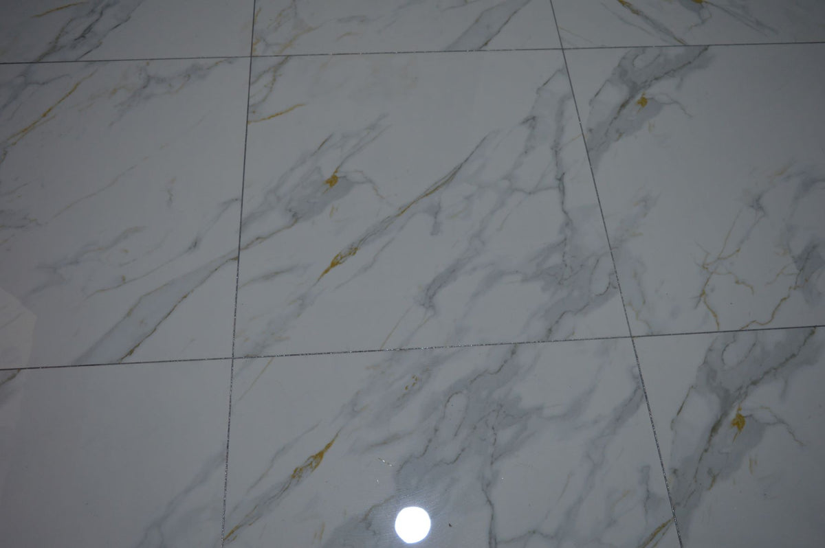 White Marble Effect with Grey and Cream Color Texture Polished Porcelain Tiles Wall & Floor Tiles-800*800*10.5mm-CTB842003F