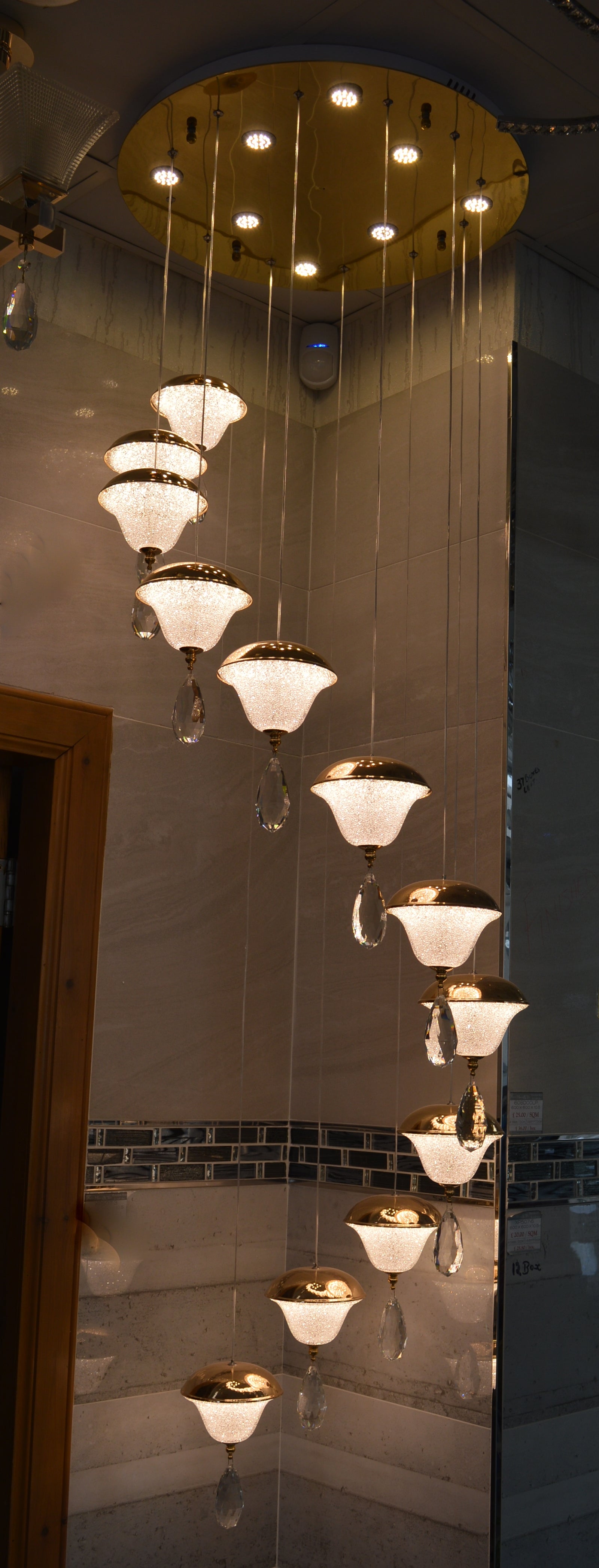 Crystal Drop Modern Staircase/Hallway Pendant Ceiling Light-Gold-6301-12pendants