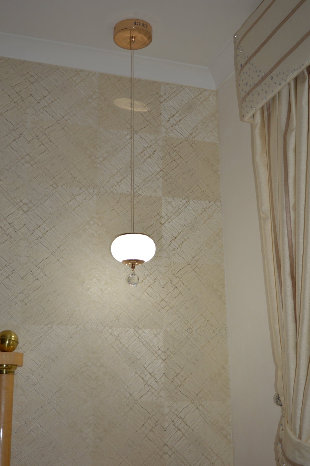 Crystal Glob single Pendant Light with Colour Changing feature-2113-1P-chrome & gold