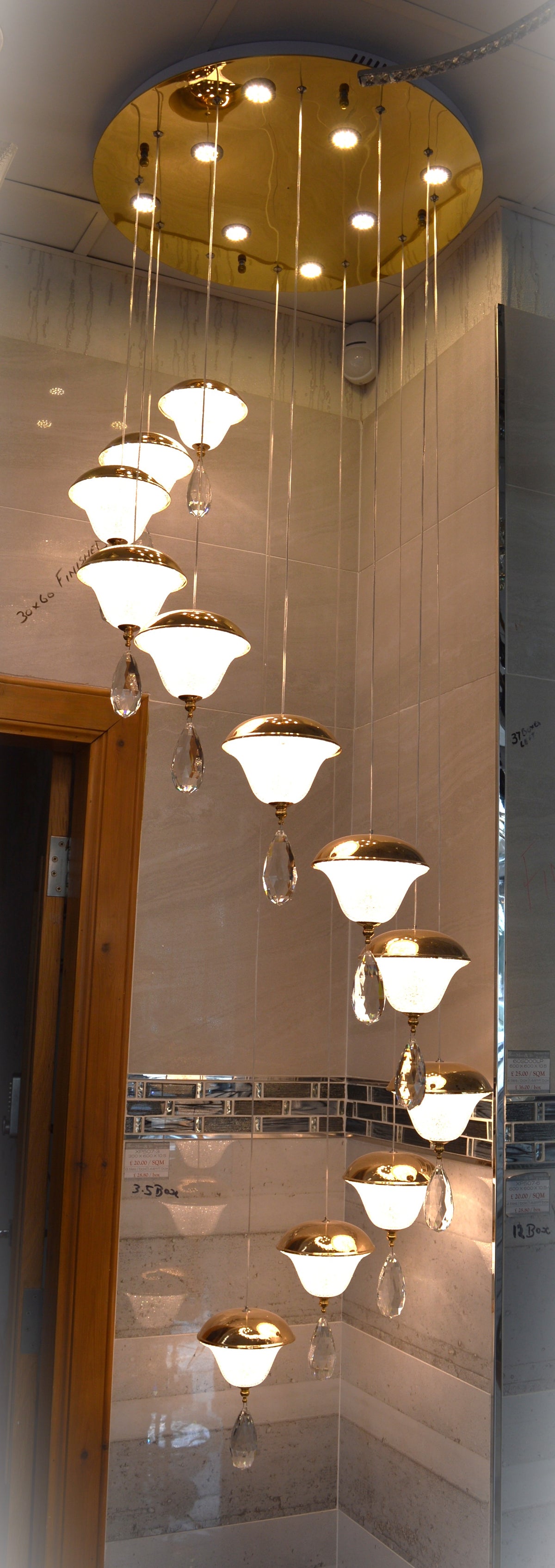 Crystal Drop Modern Staircase/Hallway Pendant Ceiling Light-Gold-6301-12pendants