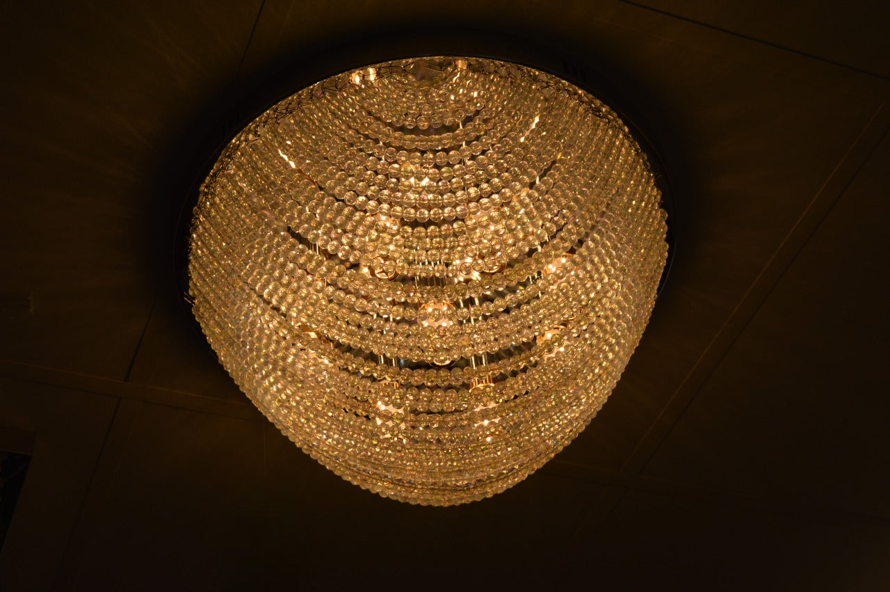 Oval Shape Beaded Crystal Drop Chrome Flush Mount Ceiling Light-6851CH