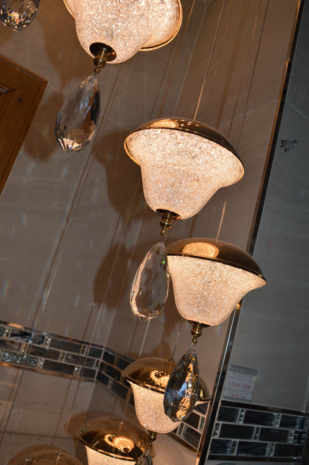 Crystal Drop Modern Staircase/Hallway Pendant Ceiling Light-Gold-6301-12pendants