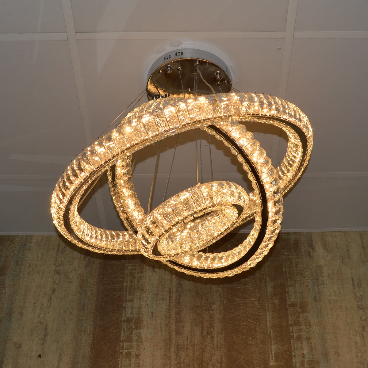Luxury Modern LED Crystal Ring Chandelier Ceiling Light – Adjustable Pendant