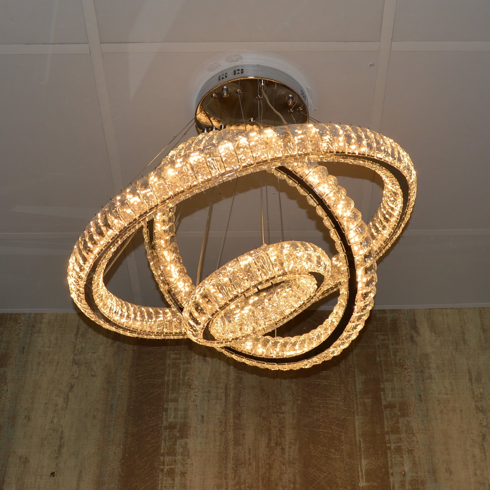 Luxury Modern LED Crystal Ring Chandelier Ceiling Light – Adjustable Pendant