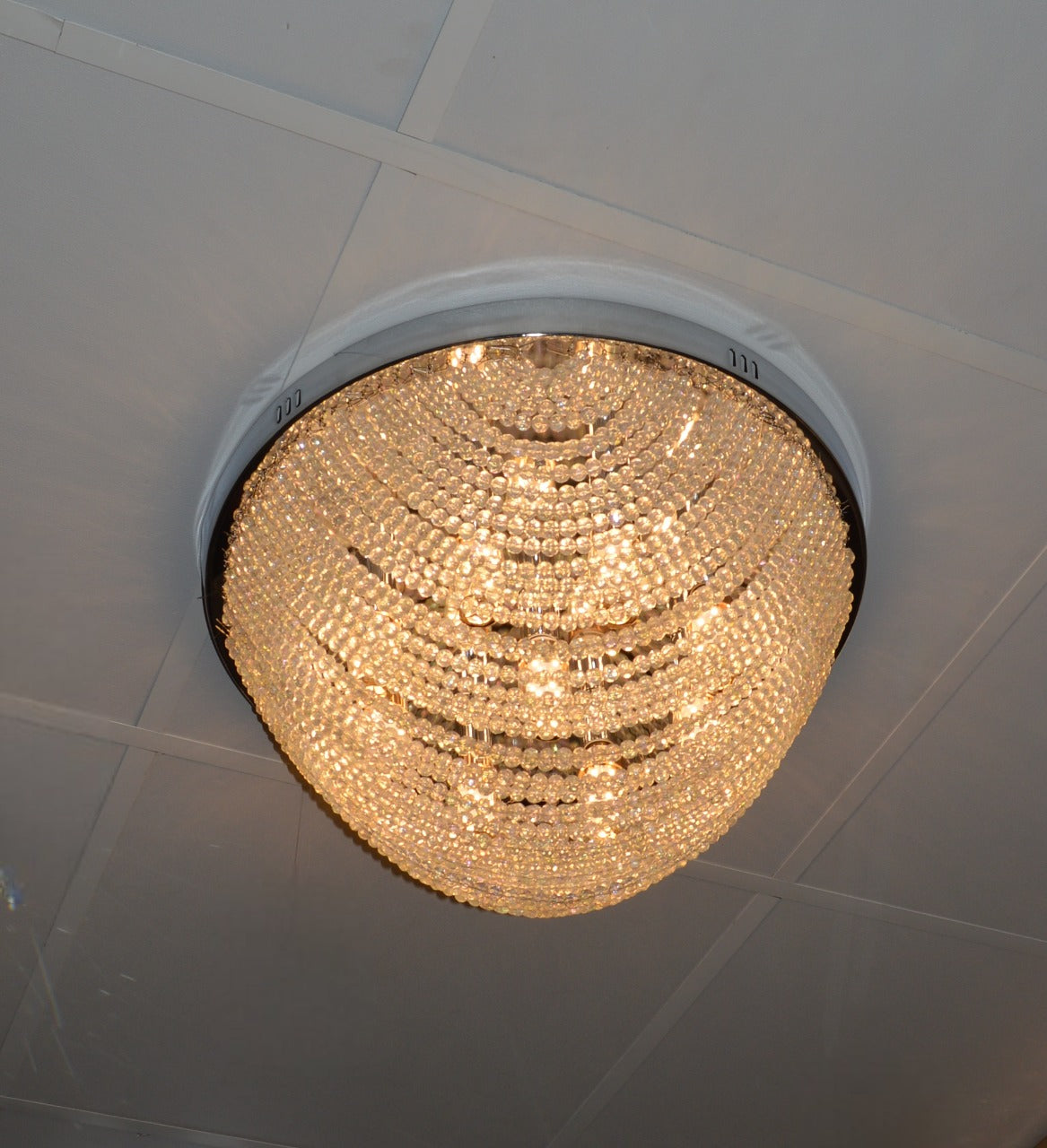 Oval Shape Beaded Crystal Drop Chrome Flush Mount Ceiling Light-6851CH