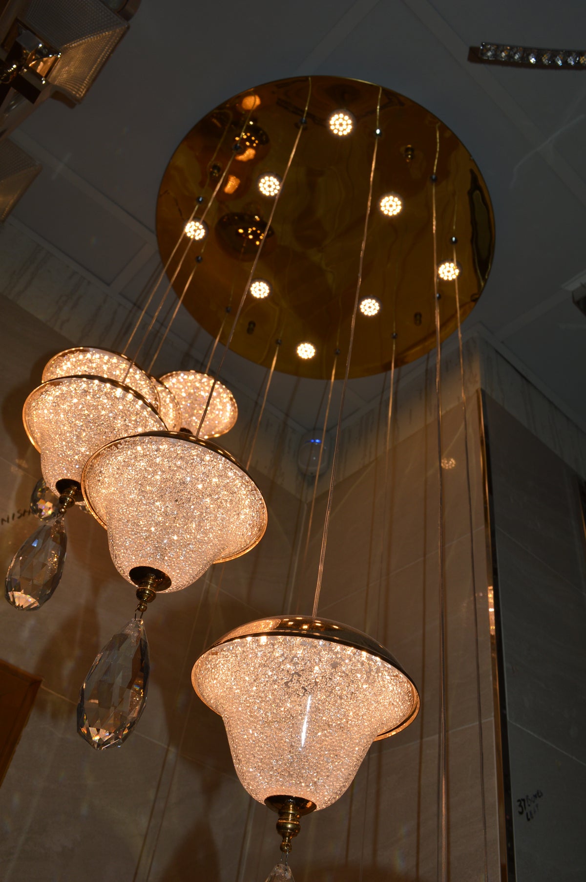 Crystal Drop Modern Staircase/Hallway Pendant Ceiling Light-Gold-6301-12pendants