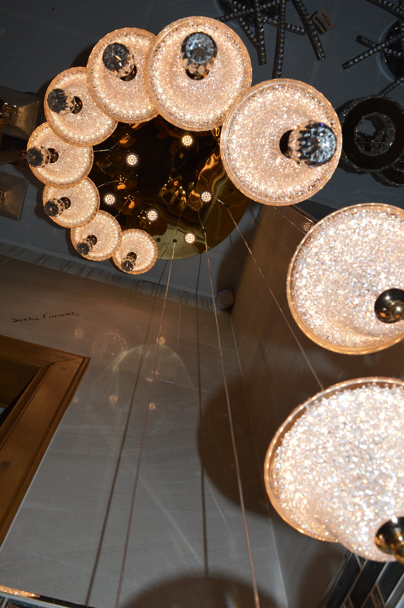 Crystal Drop Modern Staircase/Hallway Pendant Ceiling Light-Gold-6301-12pendants