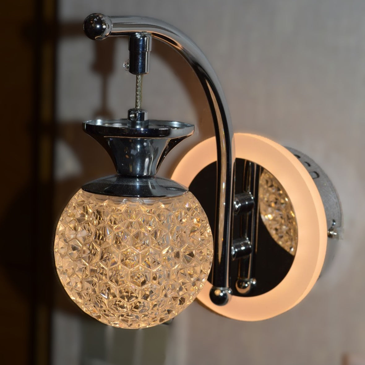 Crystallic Hanging Ball Wall Light with color changing features-W-0201Chrome & Gold