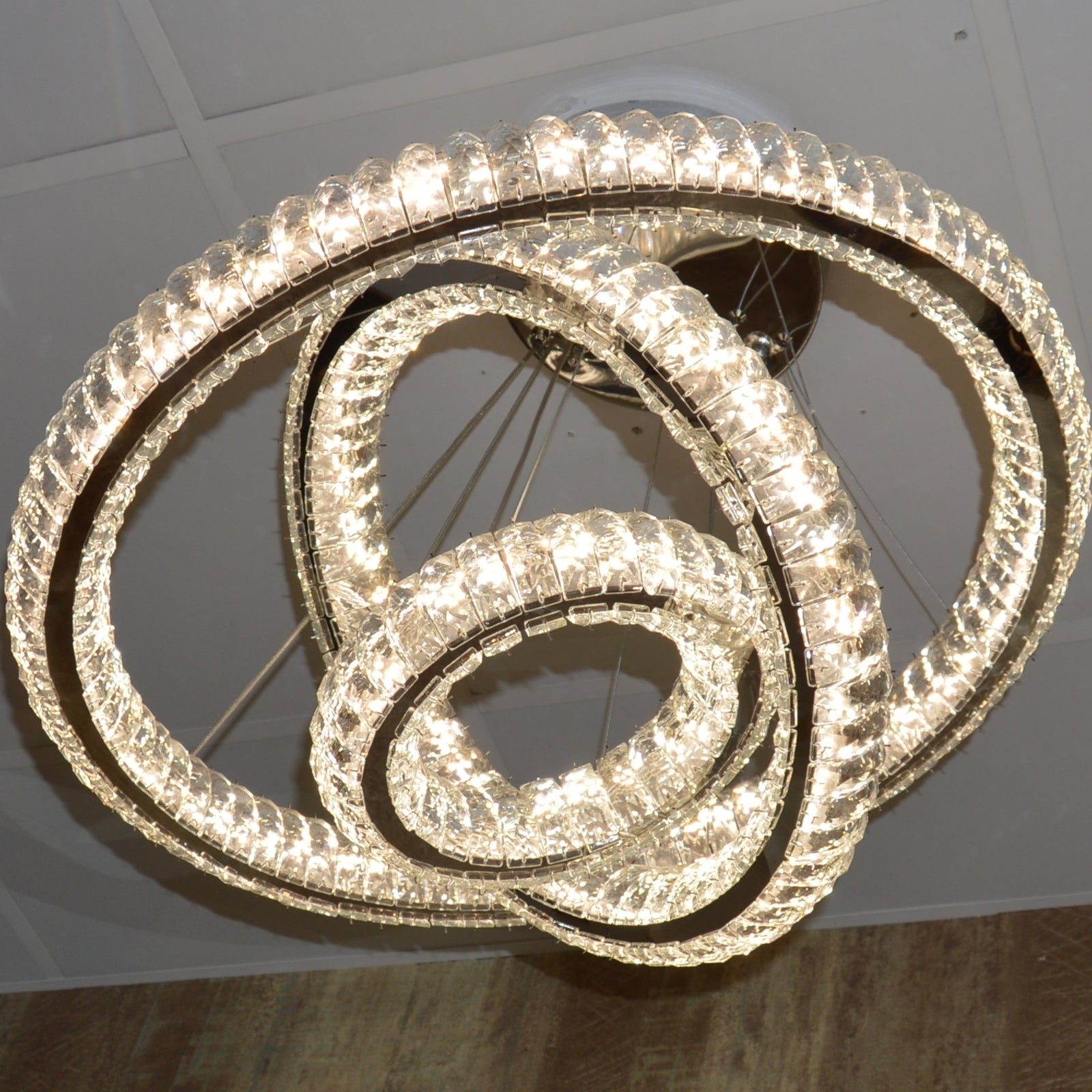 Luxury Modern LED Crystal Ring Chandelier Ceiling Light – Adjustable Pendant