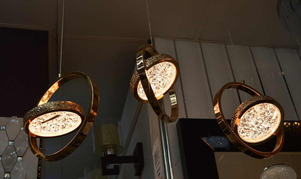 Luxury 3-Ring Gold LED Crystal Pendant Chandelier Ceiling Light – 02 Options