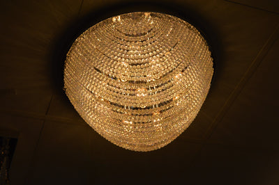Oval Shape Beaded Crystal Drop Chrome Flush Mount Ceiling Light-6851CH