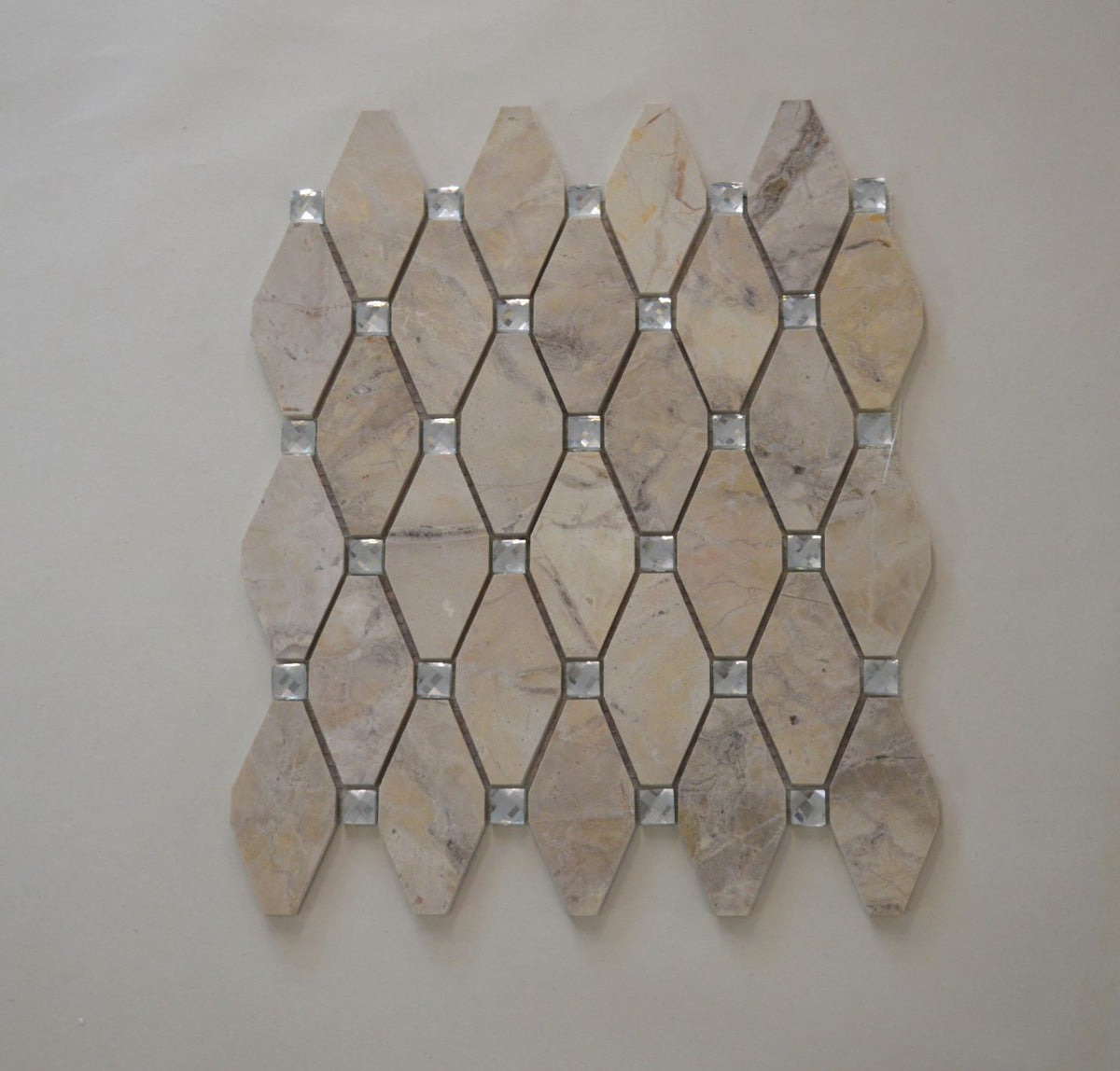 White, Grey, Beige & Black Marble Mosaic Tiles with Crystal  |300X340X8mm|10=1m2