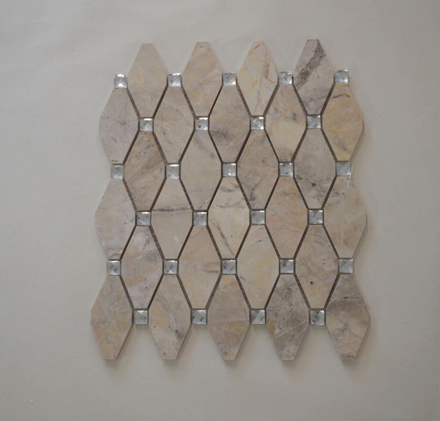 White, Grey, Beige & Black Marble Mosaic Tiles with Crystal  |300X340X8mm|10=1m2