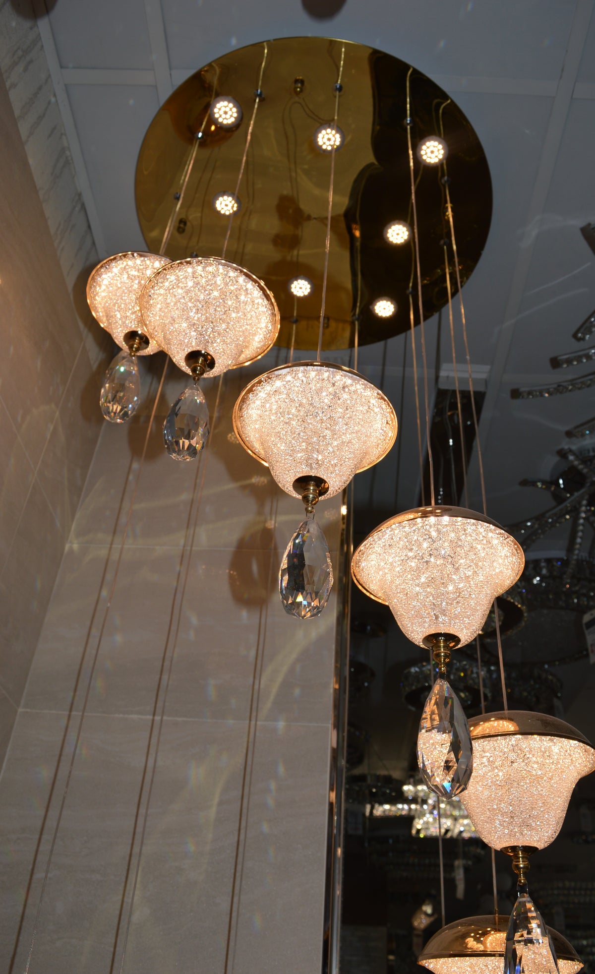 Crystal Drop Modern Staircase/Hallway Pendant Ceiling Light-Gold-6301-12pendants