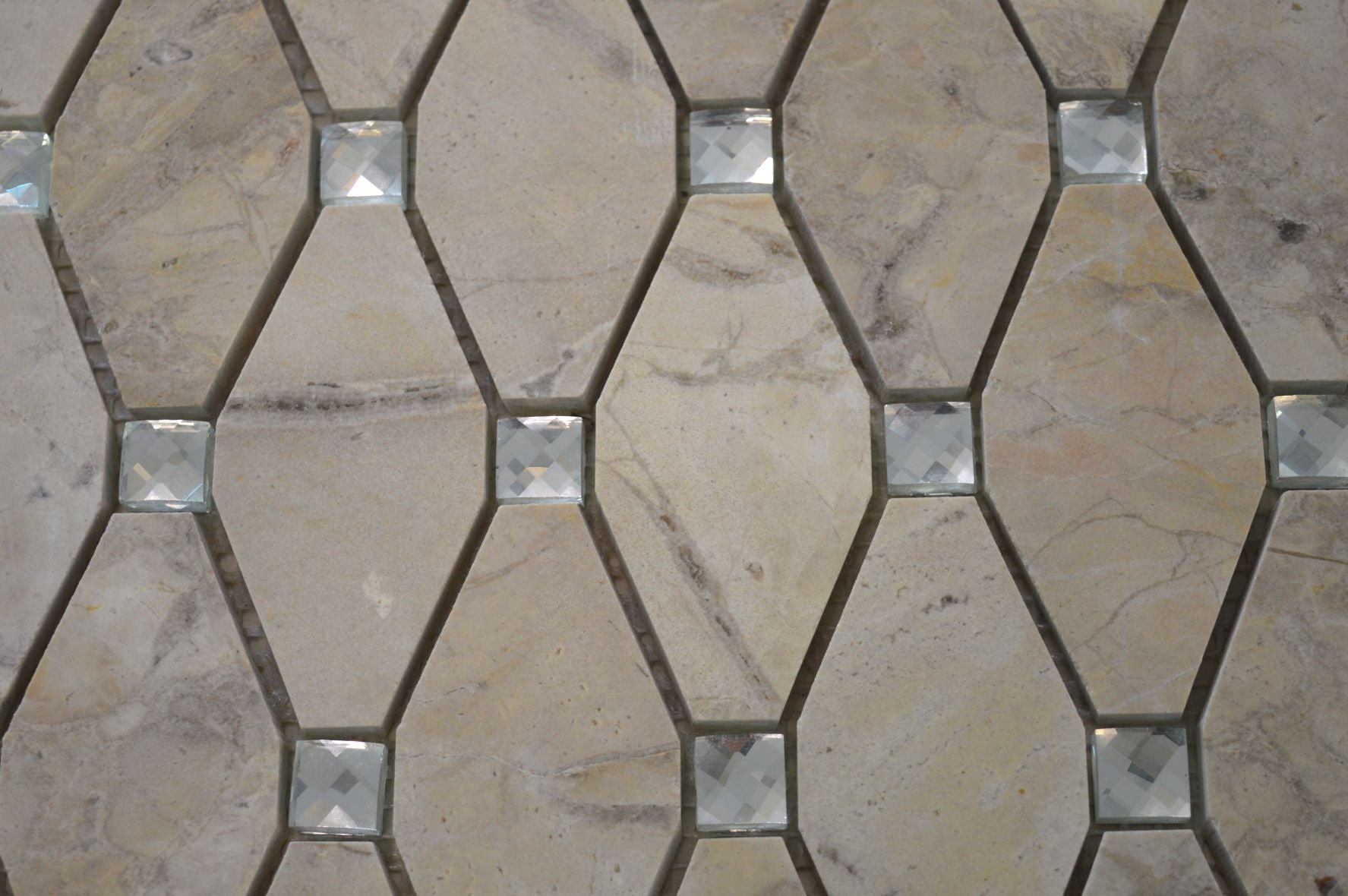 White, Grey, Beige & Black Marble Mosaic Tiles with Crystal  |300X340X8mm|10=1m2