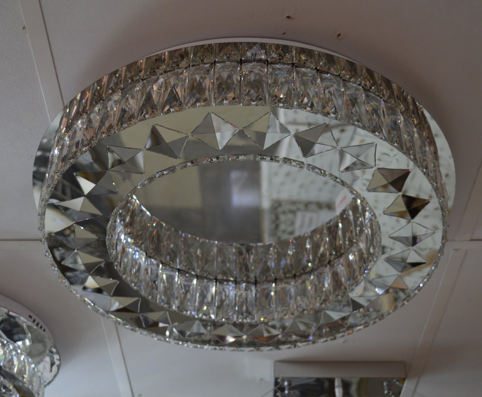 Luxury Double Ring Crystal LED Ceiling Light – 03 Colour Changing Feature