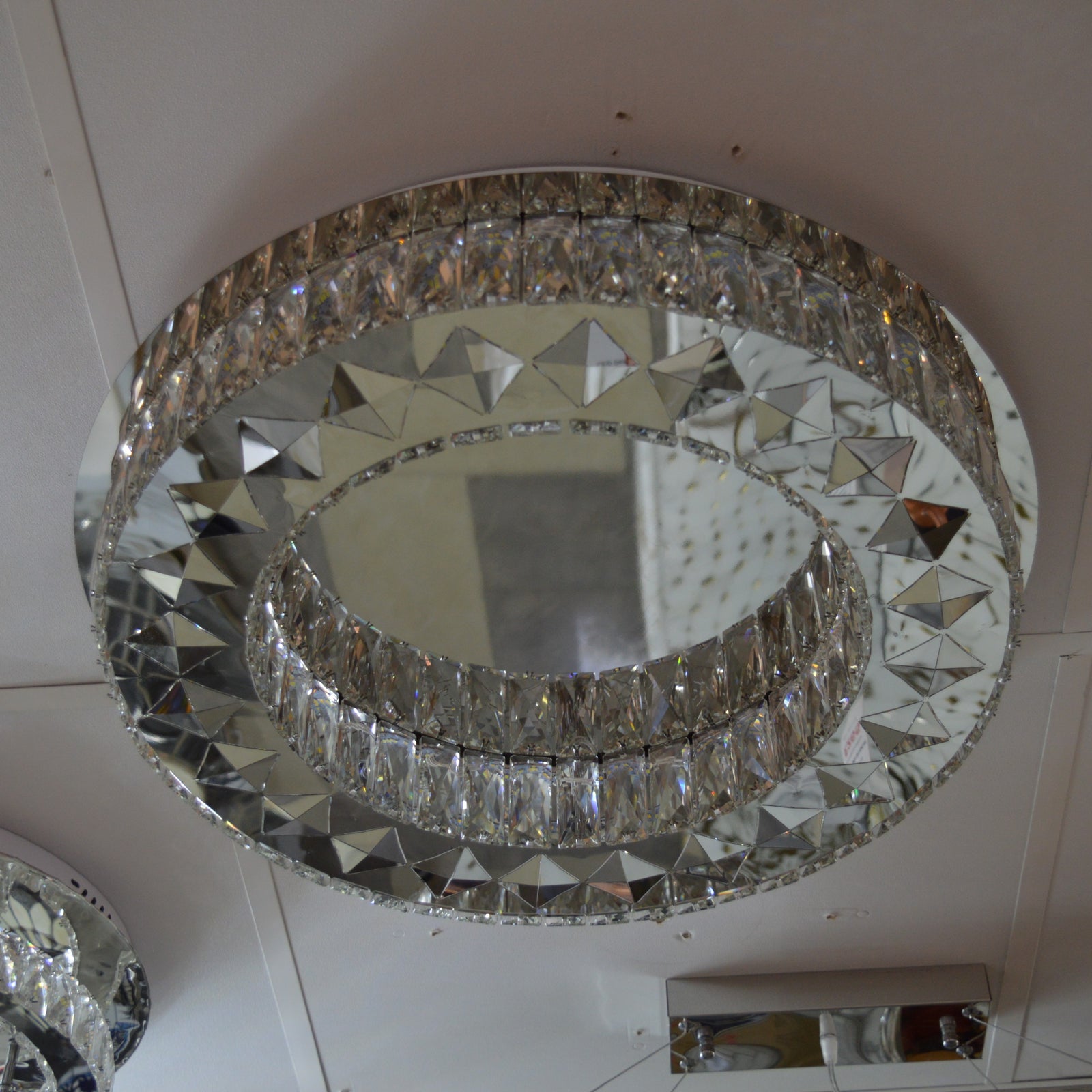 Round mirrored frame crystallic colour changing LED ceiling light [5051-450 & 5051-600]