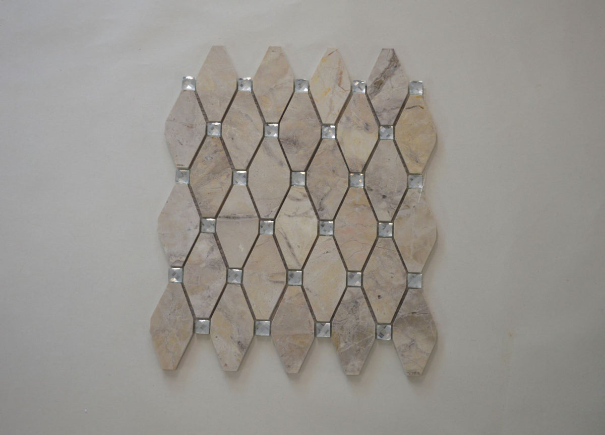 White, Grey, Beige & Black Marble Mosaic Tiles with Crystal  |300X340X8mm|10=1m2