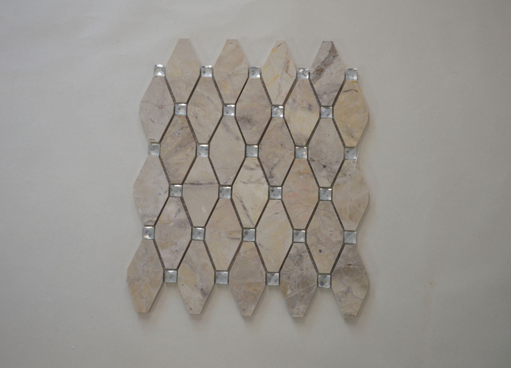 White, Grey, Beige & Black Marble Mosaic Tiles with Crystal  |300X340X8mm|10=1m2