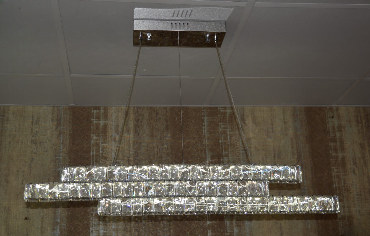 Luxury Triple-Tier Crystal LED Linear Chandelier - Colour Changing Feature