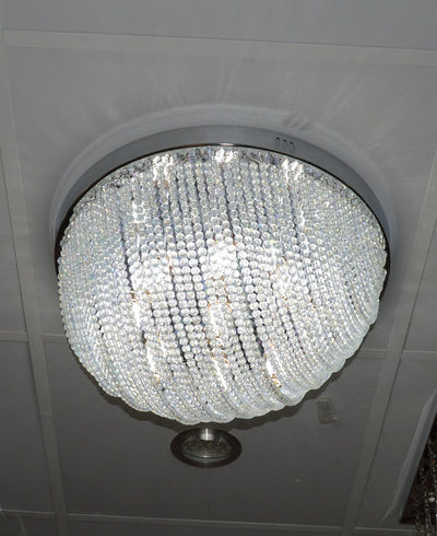 Oval Shape Beaded Crystal Drop Chrome Flush Mount Ceiling Light-6851CH