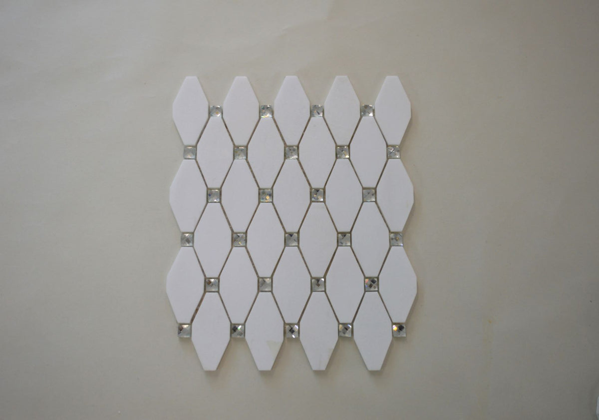 White, Grey, Beige & Black Marble Mosaic Tiles with Crystal  |300X340X8mm|10=1m2