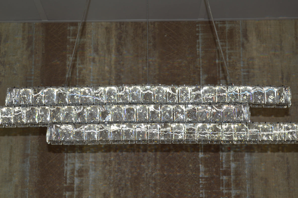 Luxury Triple-Tier Crystal LED Linear Chandelier - Colour Changing Feature