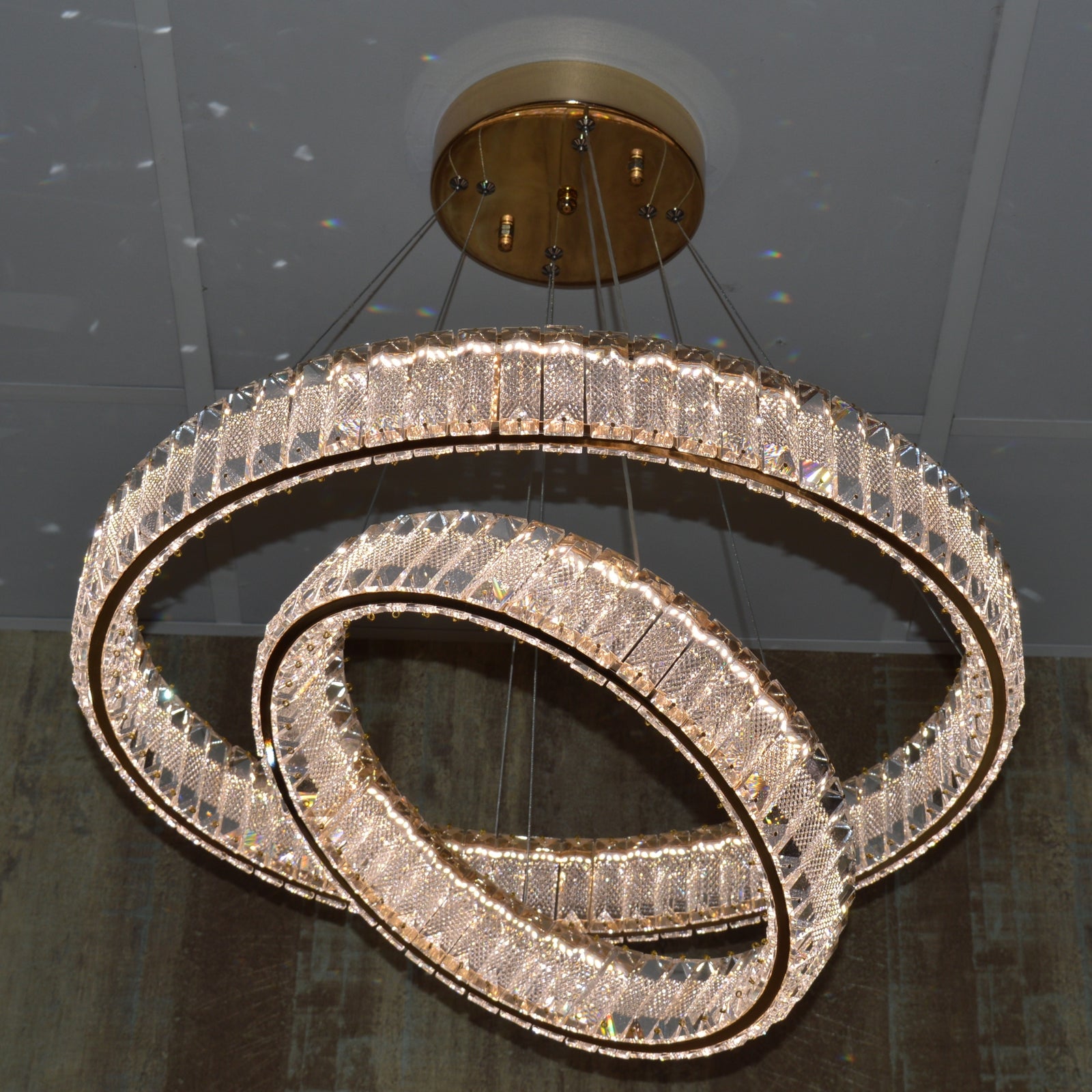 Modern Crystal Pendant Ceiling Light-colour changing brightness adjustment feature-remote control- with matching Floor & Table Lamps –Y608-400+600