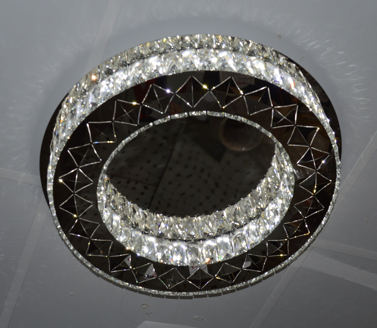 Luxury Double Ring Crystal LED Ceiling Light – 03 Colour Changing Feature