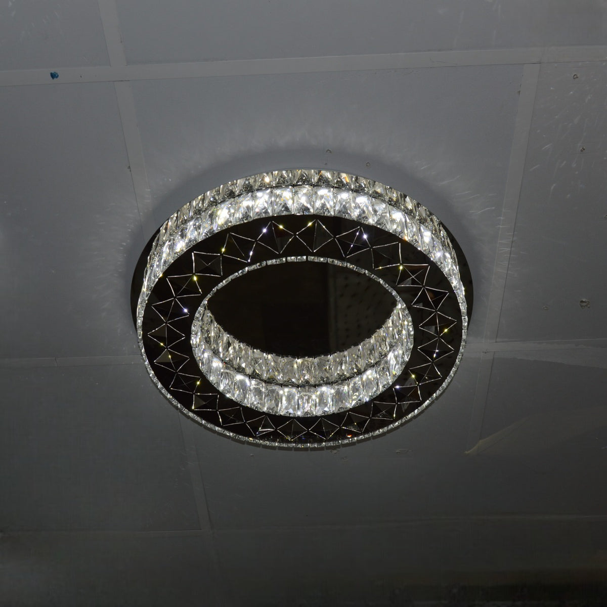 Luxury Double Ring Crystal LED Ceiling Light – 03 Colour Changing Feature