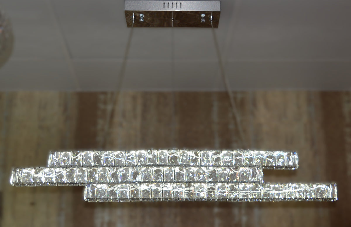 Luxury Triple-Tier Crystal LED Linear Chandelier - Colour Changing Feature