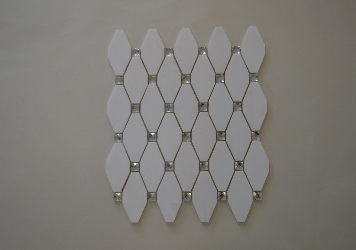 White, Grey, Beige & Black Marble Mosaic Tiles with Crystal  |300X340X8mm|10=1m2