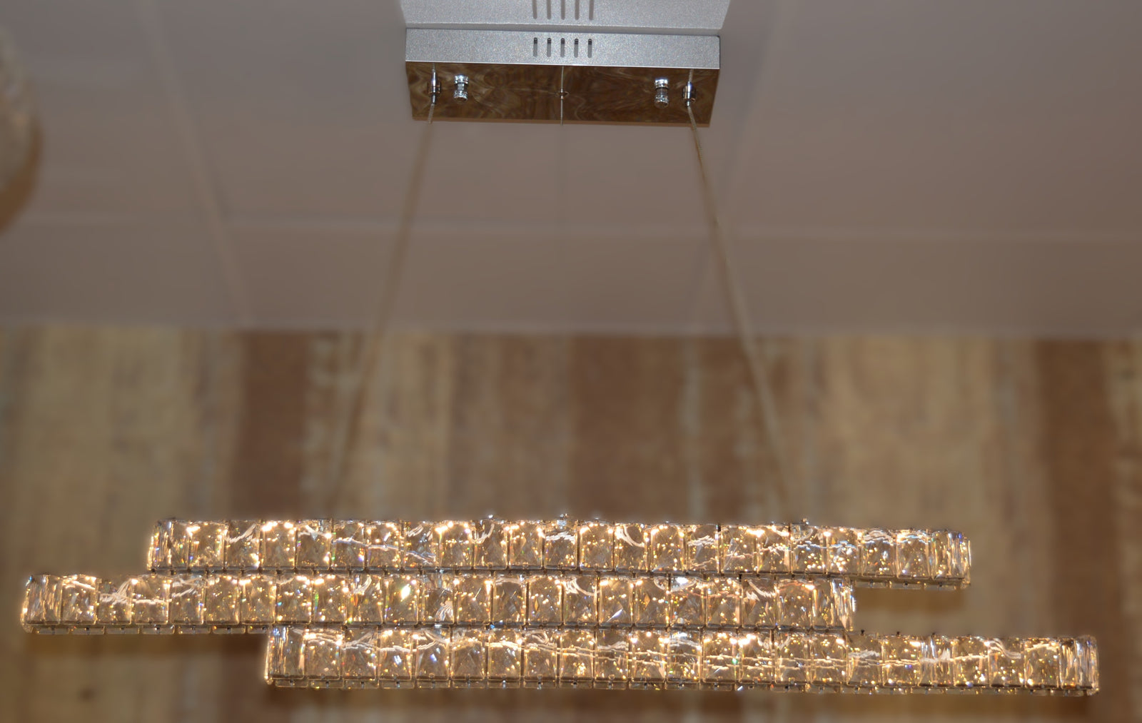Luxury Triple-Tier Crystal LED Linear Chandelier - Colour Changing Feature