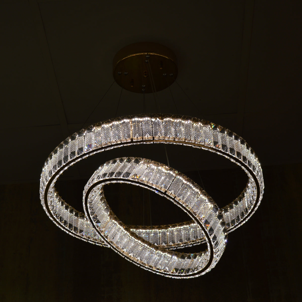 Modern Crystal Pendant Ceiling Light-colour changing brightness adjustment feature-remote control- with matching Floor & Table Lamps –Y608-400+600