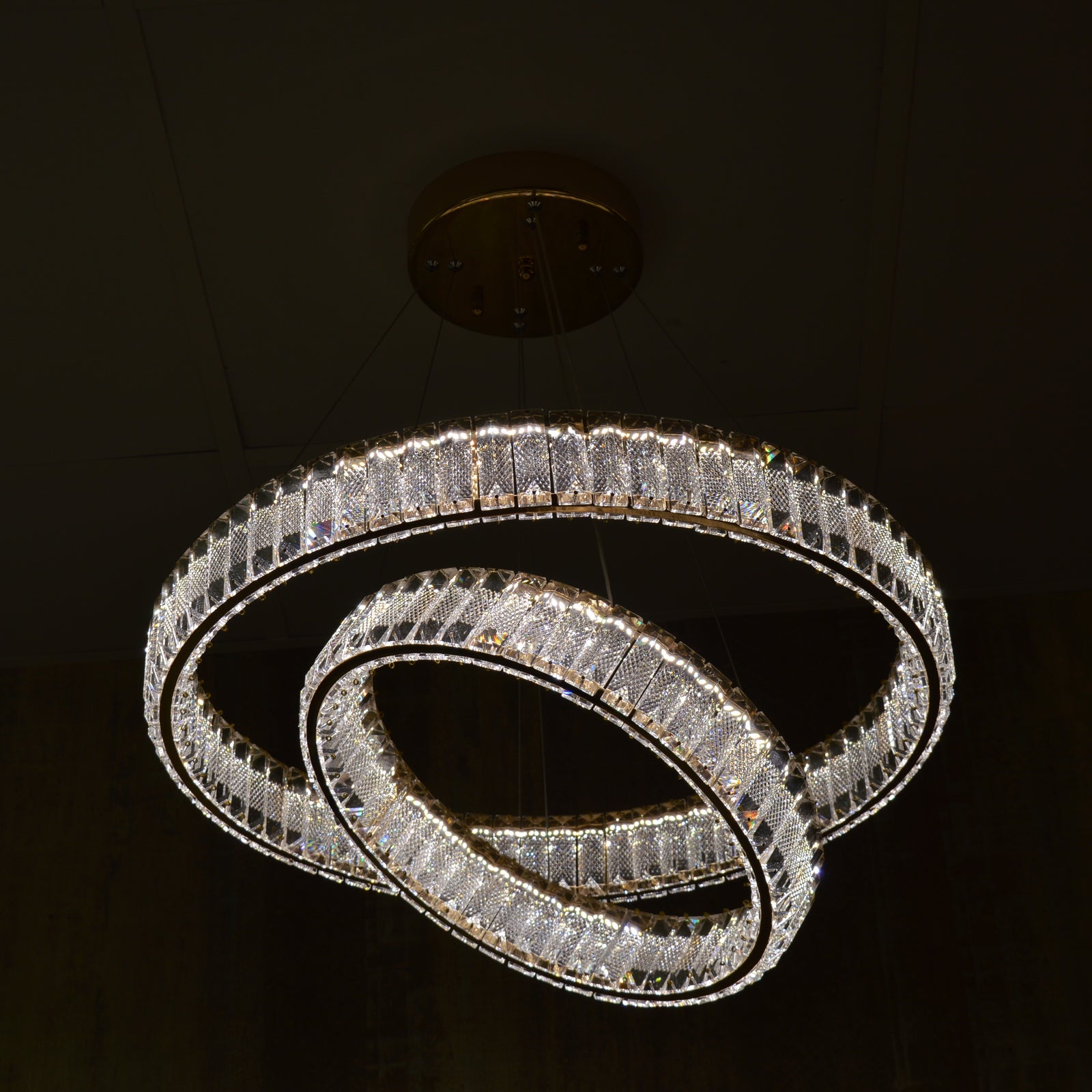 Modern Crystal Pendant Ceiling Light-colour changing brightness adjustment feature-remote control- with matching Floor & Table Lamps –Y608-400+600