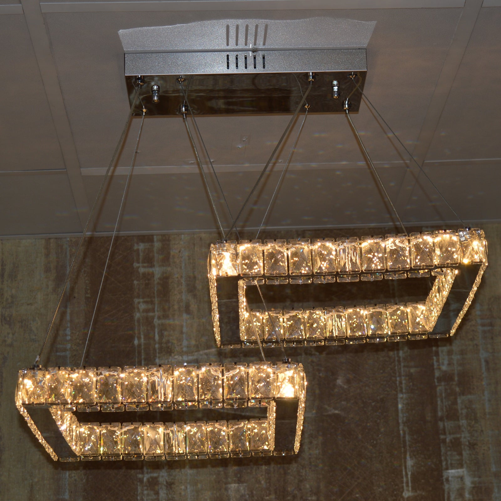 2 Square Crystallic LED Pendant Ceiling Lights -Colour Changing Dimmable with Remote Control-B9034-2