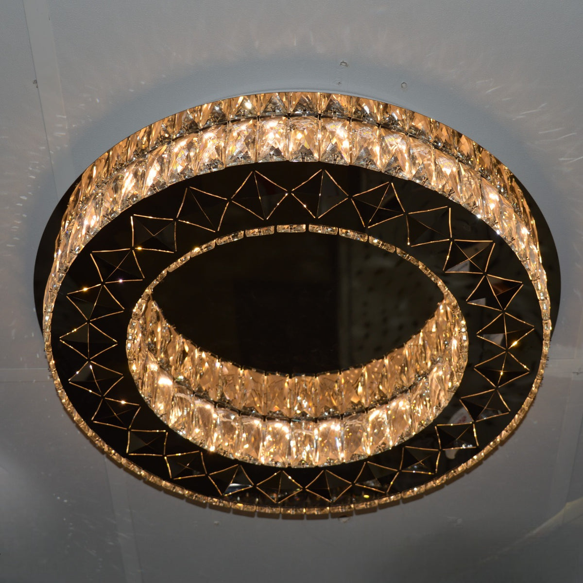 Luxury Double Ring Crystal LED Ceiling Light – 03 Colour Changing Feature